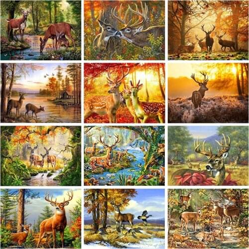 5D Diamond Painting Animal Deer Diamond Embroidery Crafts Set Scenic Forest Animal Deer Rhinestone Mosaic Cross Stitch Kit Decor
