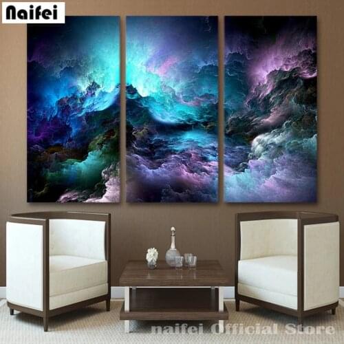 5D DIY Diamond Painting 3 Pcs Abstract colorful clouds Diamond Embroidery Cross Stitch Rhinestone Mosaic Christmas Gift Wall Art