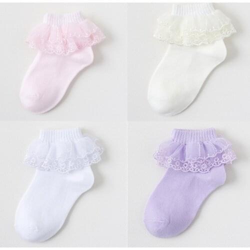 Bobora Lace Ruffle Princess Mesh Socks Children Ankle Short Socks White Pink Purple Baby Girls Toddler Socks Spring Summer