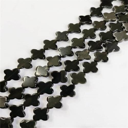 1 Strand 28Pcs 14x7mm Black Stone Clovers Loose Beads For DIY Jewelry Necklace Making Accessories 15.5Inch Boutique Gift