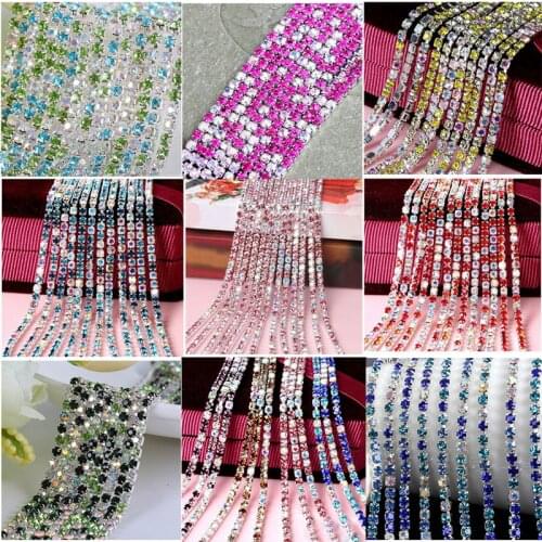 Hot Sale 1M/lot 18 Color Claw 2/2.5/2.8/3mm Transparent AB Rhinestone Chain For DIY Craft Sewing Clothes Accessories