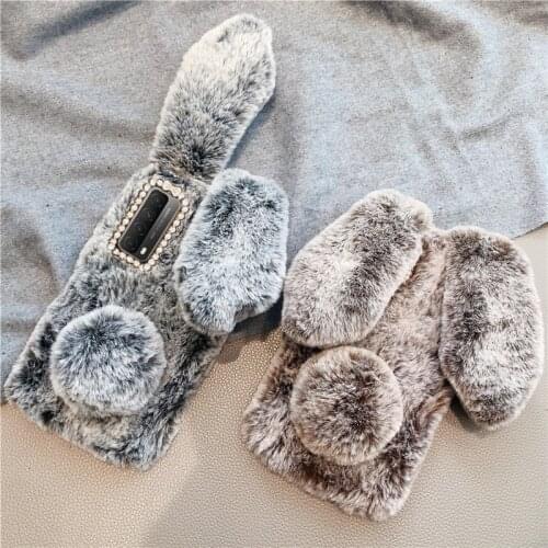 For Huawei Y7a Case Fluffy Warm cute Rabbit Fur silicone cover Plush house Y7 a Phone case For Huawei P Smart 2021 Cover etui