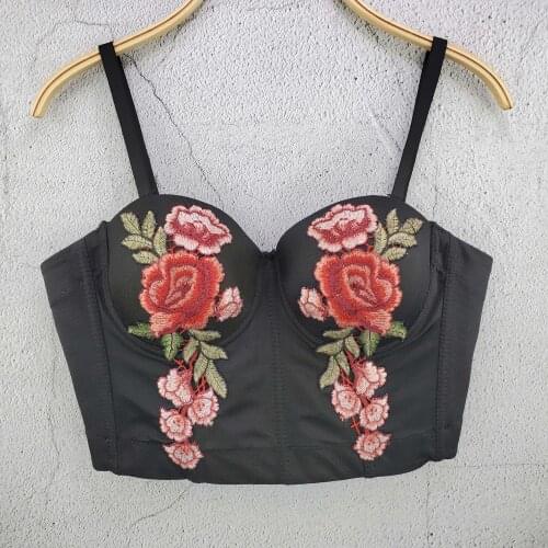 Fashion flowers embroidery crops tops bra Ballroom Costume Stage Party Club Push Up Bustier Crop Tops Corset Bralette tops F1953