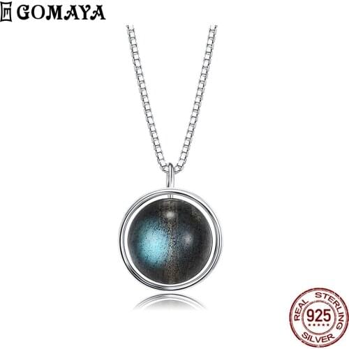 GOMAYA Round 925 Sterling Silver Pendant Necklaces For Women With Black Moonstone Necklace Anniversary Fine Jewelry New Listing