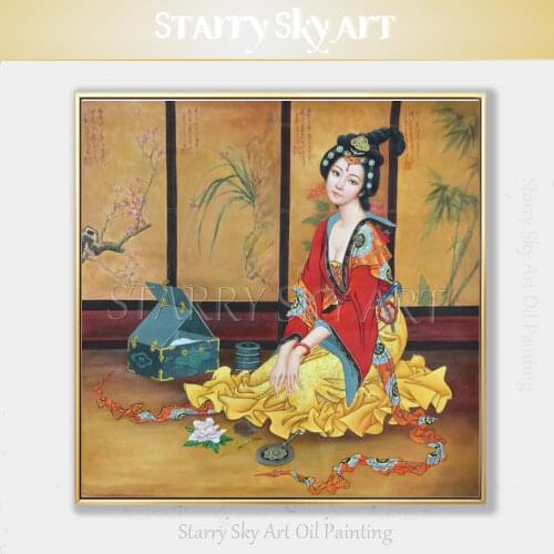 Top Artist Hand-painted High Quality Luxury Art Beautiful Chinese Woman Oil Painting on Canvas Chinese Lady Portrait Painting