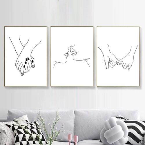 Love Art Line Canvas Painting Print Posters Kissing Holding Hands Romantic Gifts Simple Pictures Nordic Home Wall Decor Unframed