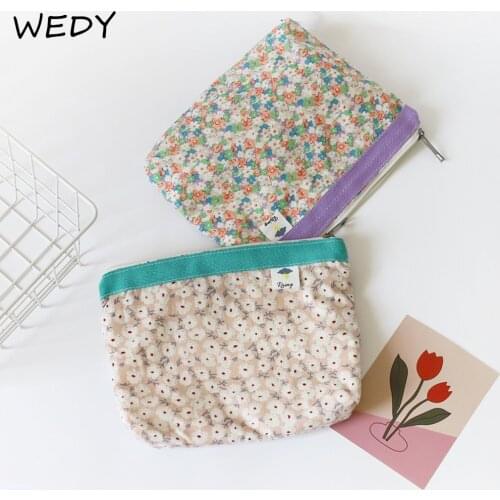 Korean Floral Cosmetic Bag Cotton Fabric Women Makeup Pouch Necesserie Organizer For Lady Travel Toiletry Bag Small Beauty Case