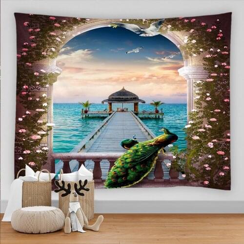 Beautiful Flowers Birds Peacocks Wall Hanging Tapestry European Vault Print Tapestry Wall Cloth Beach Mat Blanket Home Decor