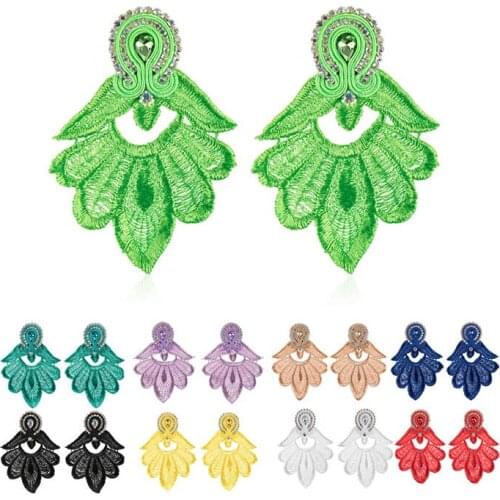 Lace Womens earrings Soutache crystal jewelry Beautiful Embroidered Dangle Earring blue white champagne color bride Accessories