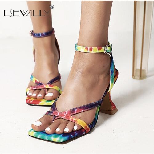 Lsewilly Summer Woman Shoes Open Toe Flip-Flop Strange High Heels Zebra Leopard Print Colorful Women Sandals Big Size 34-48