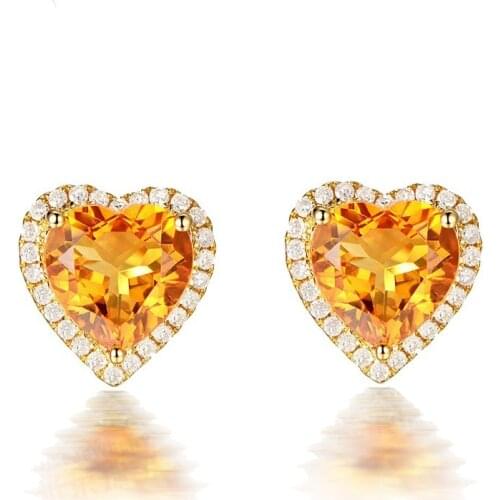 Cute Korean Silver Earrings Heart Shape Bling Critine Gemstone Stone 18K Gold Stud Earrings for Women Fashion Jewelry