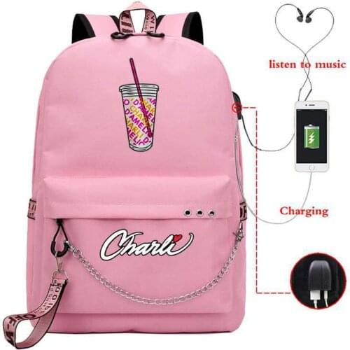 Fashion Mochilas Charli Backpack Damelio USB Charge School Bag Teens New Knapsack Students Book Bag Boys Girls School Rucksack