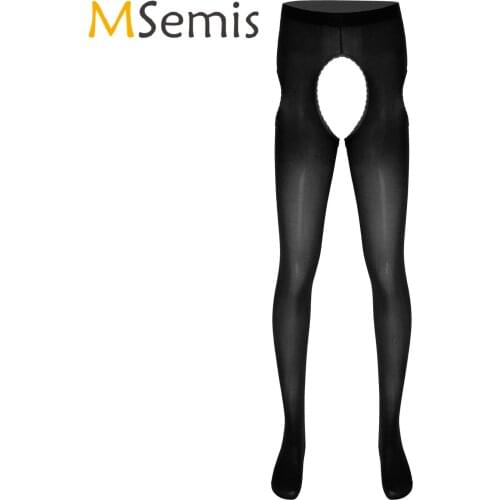 Mens Crotchless Pantyhose Hollow Out Stretchy Tights Leggings Lace Trimming Stockings Hosiery Underwear
