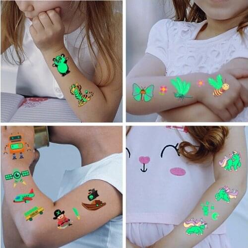 Tattoo Stickers Luminous Child Kid Temporary Fake Tattoos Glow Paste on Face Arm Leg for Children Body Art Mermaid Sticker