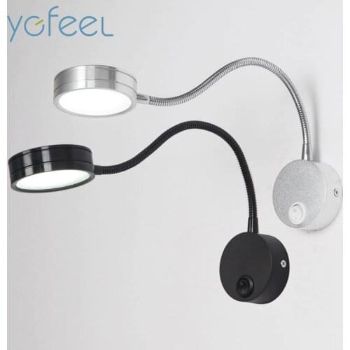 [YGFEEL] LED Wall Lamps With Knob Switch 5W AC90-260V Silver Bedroom Bedside Reading Light Direction Adjustable Indoor Lighting