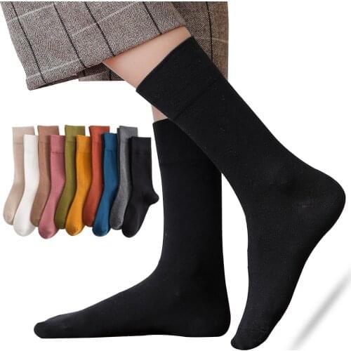 New High Quality Cotton Socks Women Japanese Harajuku Long Socks Black Fashion Colorful Retro Korean Tube Socks Winter Warm