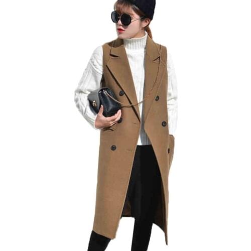 2017 New Fashion Women Brand Waistcoat Spring Autumn Style Long Wool Coat OL Plus Size Slim Sleeveless Jacket Suit Vest AB049