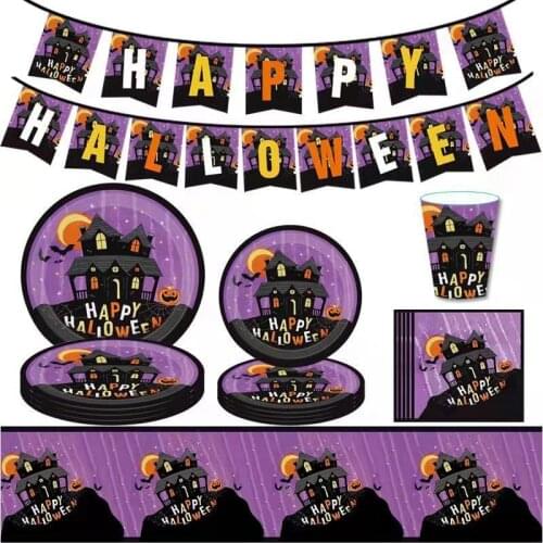New Halloween Props Paper Cups Plate Tableware Birthday Holiday Party Atmosphere Decoration Supplies