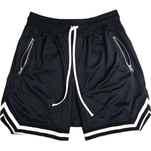 New Beach shorts Men Bodybuilding Joggers Knee Length Sweatpants Summer Male Gyms Fitness Workout Mesh Quick-drying Shorts