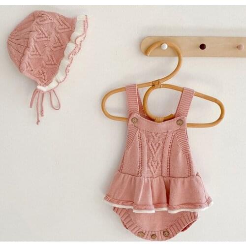 Autumn Baby Clothes Girls Rompers Loving Heart Baby Girl Lotus Leaf Knit Braces Rompers Baby Jumpsuit Baby Clothes