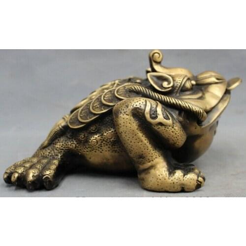 Song voge gem S2817 Chinese Bronze FengShui Wealth Coin Jump Hoptoad Toad Statue Animals Figurine