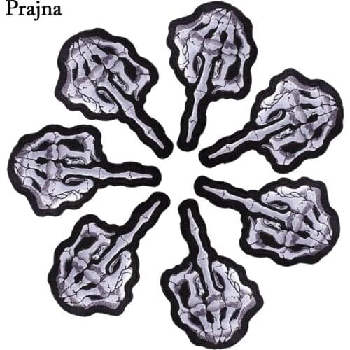 Prajna 10 Skull Fingers Patches Black Biker Ironing Stickers Punk Embroidered Jacket Rock Man Ornament Cheap Stripes On Clothing