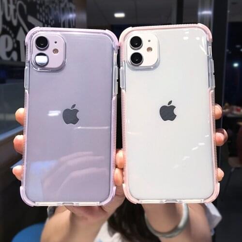 Shockproof Bumper Transparent Silicone Phone Case For iPhone 12 Mini 11 Pro XR XS Max 7 8 Plus SE2 Candy Color Frame Clear Cover