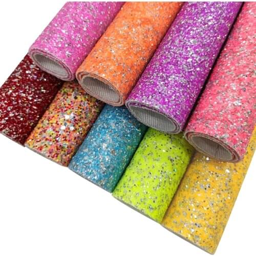Multicolored Silver Sequins Chunky Glitter Faux Artificial Leather Fabric for Making Shoe/Bag/Hair Bow/DIY Accessories