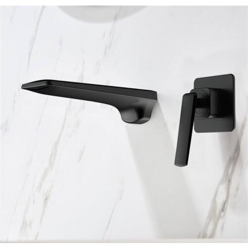 Bathroom Basin Faucet Solid Brass Sink Mixer Tap Hot & Cold Wall Mounted Single Handle 2 Holes Lavatory Waterfall Faucet Black