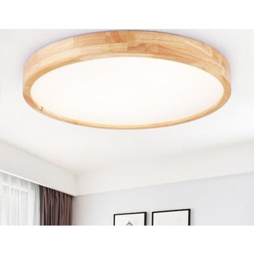 Modern LED Ceiling Light Wooden Round Remote Control Adjustable Lamp Lightning Fixture Circular Acrylic Nordic Livingroomkitchen