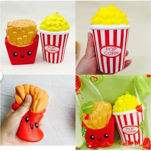 Squishies 2pcs squishy jumbo set kawaii fries popcorn slow rising with package charm squeeze toy straps kids gift