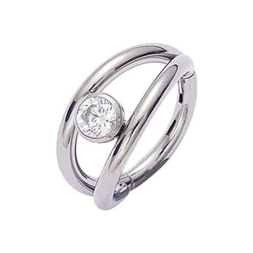 Titanium Two Layers Hinged Clicker Nose Rings with Crystal in Middle