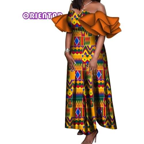 Women Ankara Dresses African Wax Print Dress with Petal Sleeve Off Shoulder Women Evening Party Dress Plus Size Custom WY6558
