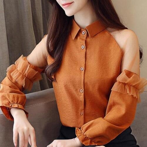 Korean Fall Spring Fashion Women White Ruffle Single Breasted Cardigan Chiffon Blouse , Sweet Ladies Woman Patchwork Blouses