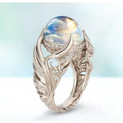 MENGYI Angel Wings Moonstone Wedding Rings For Women Exquisite Vintage Engagement 9 2 5 Ring Party Jewelry Femme Gift