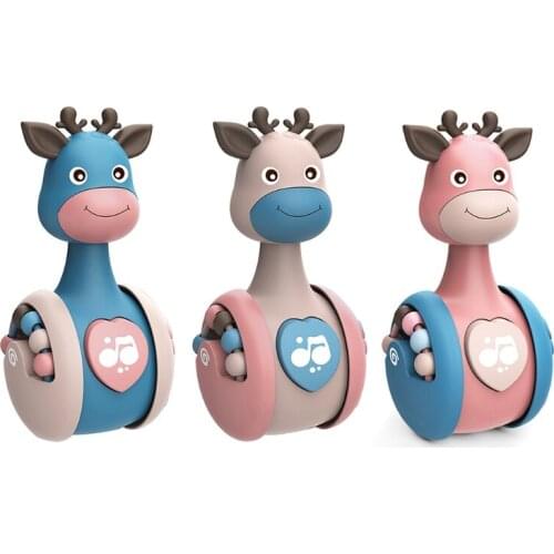 1Pc Cartoon Giraffe Tumbler Doll, Sliding Tumbler Toy, Baby Rattles Toys For Children Kids Handle Educational Musical Dolls