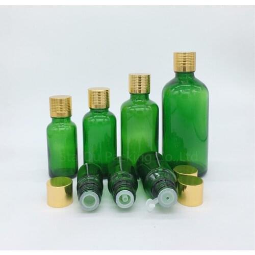10PCS 5ml/10ml/15ml/20ml/30ML/50ml/100ml Green Glass Bottle Vials Essential Oil Bottle with gold screw cap Perfume bottles