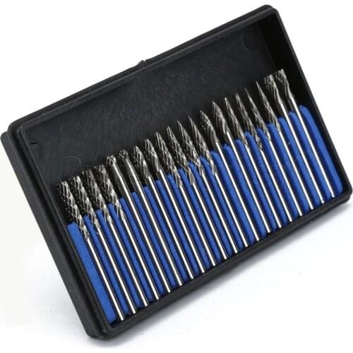 20Pcs/lot Rotary Files Hob Drill Grinder Heads for Dremel Tungsten steel Carbide 3*3mm/1/8" Wood Carving Engraving Bit Burr