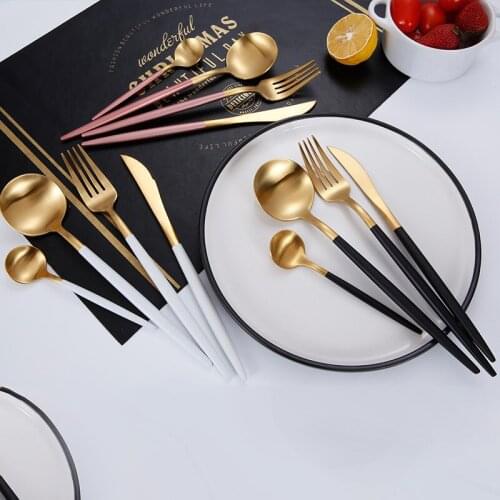2019 Drop Shipping 304 Stainless Steel Cutlery 4 Pcs/set Black Cutlery Sets With Box Dinnerware Fork Spoon Knife Set Silverware