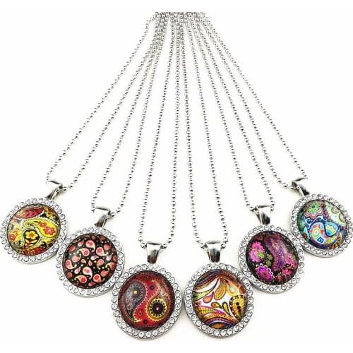 24pcs Ethnic Return to Ancient Style Pendant Mandala Flower Bandanna necklace for women Buddhist cultural sweater chain