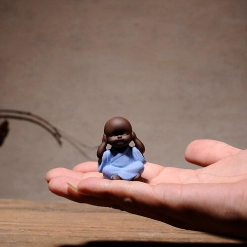 4pcs/set Buddhism Mini Purple Sand Ceramic Tea Pet Home Decoration Accessories Four Monks Feng Shui Fairy Garden Decor Gifts