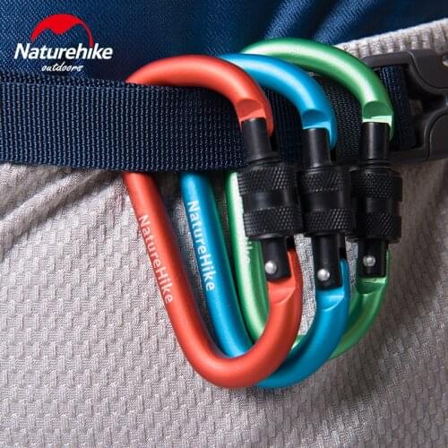 Naturehike 1pcs 6cm Outdoor Multifunctional Carabiner Type With Lock Aluminum Alloy Key Backpack Hang Buckle Not Exceeding 40KG