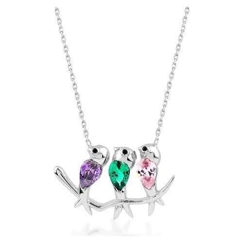 925 Sterling Silver Women Necklace with Zircon Stone and Sparrow Design