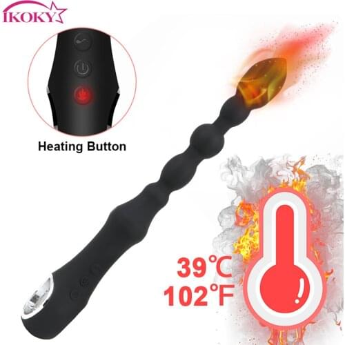 IKOKY Anal Long Beads Prostate Massager Anal Sex Toys for Men Women Heating Anal Vibrator Anal Plug Butt Plug for Beginner