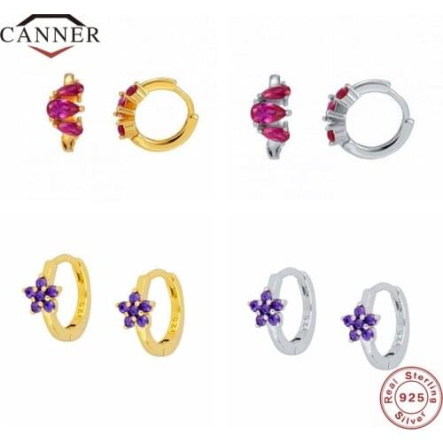 CANNER Real 925 Sterling Silver Geometric Colorful Zircon Hoop Earrings for Women Piercing Earring Earings Jewelry Pendientes