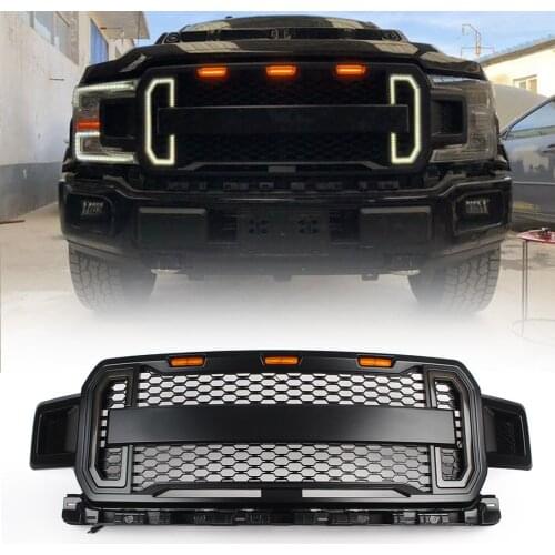 Car Front Grill Bumper Grille Raptor Style For 2018 2019 Ford F150 F-150 w/ Amber LED Light Auto Accessories ABS Plastic