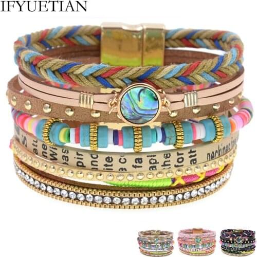 IFYUETIAN handmade Bohemia beaded bracelets for women fashion charm leather bracelets Magnet Clasp bracelet Female Jewelry gifts