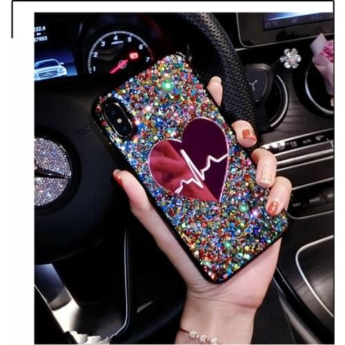 Glitter Sequin Big Heart phone Case For iPhone 11 Pro Max X XS MAX XR 6 7 8 plus 3D Love Soft TPU Cover For Samsung S9 S10 Note9
