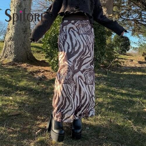 Spifore Zebra Print Long Skirt Women Tie Dye High Waist Brown Skirts Streetwear Y2K Straight Summer Ladies Clothing