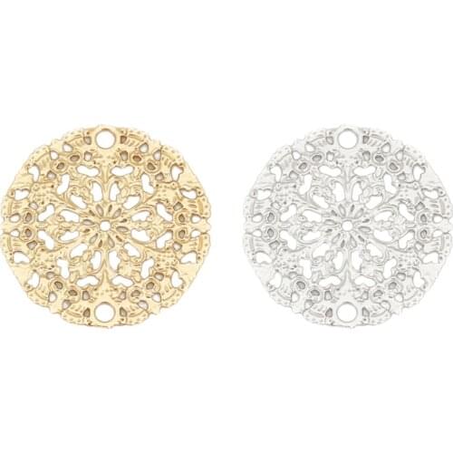 DoreenBeads Fashion Iron Based Alloy Filigree Stamping Connectors Round Silver Color Gold DIY Charms 15mm( 5/8") Dia, 10 PCs